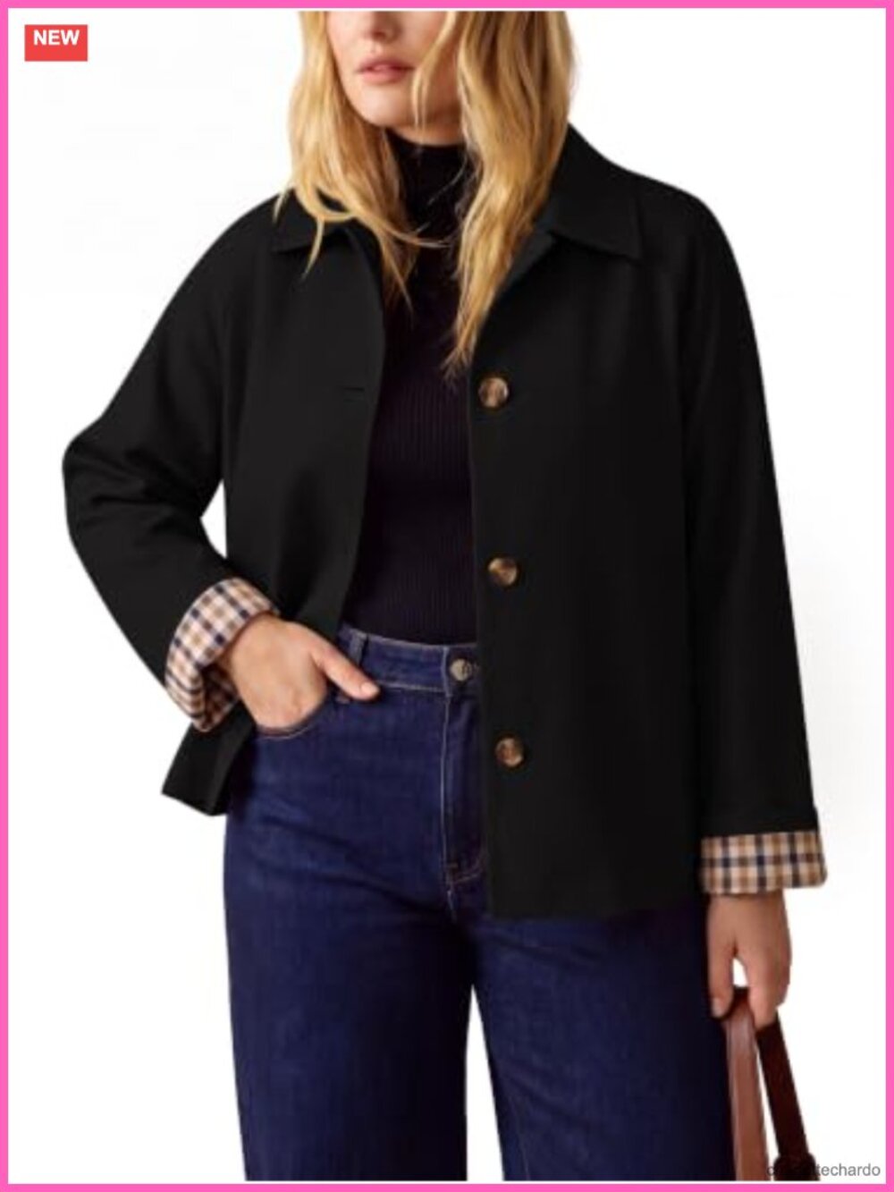 Women's Plus Size Cropped Trench Coat Lightweight Plaid-Lined Jacket